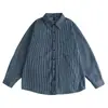 Camisa de rayas verticales de moda retro estilo japonés Rumeng para hombre, otoño, corte holgado, casual, versátil, camisa vaquera para parejas