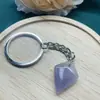 Llavero de piedra bruta de cristal natural, cadena de bolsa de mineral prismático cuadrilátero, hebilla de anillo, accesorios de joyería, fabricantes, venta al por mayor