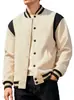 Jaqueta Bomber de Fleece com Forro, Gola Alta, Patchwork, Estilo High Street, Esportiva Casual, Best-Seller na Amazon Europeia e Americana, para Homens