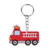 Llaveros de PVC de varios vehículos de transporte, camión de bomberos, autobús escolar, decoración de mochila de dibujos animados, llavero de Amazon