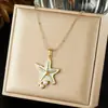 Collar con Diseño de Estrella de Mar y Perla Serie Océano, Popular en Comercio Exterior, Acero Inoxidable Chapado en Oro Versátil Joyería de Collar para Mujer