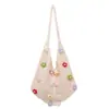 Bolsa de Crochê Fashion 2026, Bolsa Versátil Casual Diária com Flor Tecida, Bolsa Tote de Tricô Estilo Coreano Estilo Preguiçoso