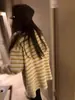 Suéter Feminino Listrado de Comprimento Médio com Gola Redonda para Outono e Inverno, Estilo Preguiçoso Cobrindo o Bumbum e a Parte Inferior do Corpo Top Faltando
