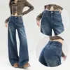 Tendência Primavera 2026 Calças Pretas Scythe Femininas Jeans Nova Moda Soltas Emagrecedoras Patchwork Calças de Boca Larga Scythe
