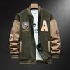 Jaqueta de alta qualidade com costura verde militar masculina outono novo camurça casaco pesado design combinação de cores uniforme de beisebol solto