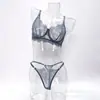 Lencería Sexy de Encaje Hueco Estilo Europeo y Americano para Mujer, Ligera y Transparente, Disponible en Múltiples Colores y Tallas, Conjunto de Sujetador Que Hace que los Bustos Grandes Parezcan Más Pequeños