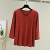 Camiseta modal de tres cuartos estilo coreano para mujer, prenda interior de otoño, camiseta básica ajustada con cuello en V, top liso holgado y versátil