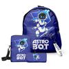 Mochila escolar de tres piezas con estampado de dibujos animados de robot cósmico astro bot transfronterizo en 3D para estudiantes