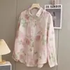 Camisa ligera de primavera-verano para mujer talla plus, estampado floral nuevo, manga larga, corte holgado, protector solar, estilo casual, con cuello