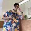 Camisa Floral de Manga Corta de Verano para Pareja Top Retro Hawaiano Estilo Hong Kong Diseño de Nicho Camisa de Vacaciones para Mujer