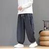 Calças Casuais Masculinas Outono/Inverno 2026 Estilo Chinês Largas Longas Tendência Tamanho Grande Veludo Cotelê Perna Larga Calças Harem