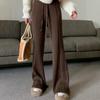 Pantalones de Punto Acanalado de Pierna Ancha para Mujer 2024 Otoño e Invierno Nuevo Diseño Adelgazante Suelto con Cordón de Cintura Alta Pantalones Casuales para Mujer
