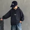 Moletom Listrado de Outono para Meninos 2026 Novo Top de Primavera e Outono para Crianças Maiores, Moletom Legal e Estiloso para Meninos