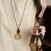 Dinheiro Antigo Estilo Chinês! Colar Pingente em Tons de Marrom para Mulheres, Corrente Clavicular de Luxo de Alto Padrão, Acessório Longo de Verão