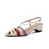 Sandálias Elegantes Fechadas na Ponta com Recortes Estilo Francês para Mulheres, Salto Bloco Grosso, Bico Fino, Color Blocking, Couro Genuíno, Sandálias Romanas Versáteis da Moda