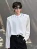 Sudadera con Diseño de Hombro Acolchado Sentido de Diseño Nicho Decoración Metálica Primavera y Otoño Tendencia Hombre Trabajo Pesado Camiseta Peso Pesado Rufián Atractivo Manga Larga Top