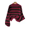 Suéter para Mujer 2025 para Otoño e Invierno, Suéter de Cuello Redondo de Alto Nivel con Rayas Anchas, Top Corto de Punto Acanalado con Bloques de Color