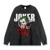 Camiseta con estampado de grafiti y parodia nostálgica de película, camiseta de manga larga para hombre lavada con mucho desgaste, marca de moda callejera transfronteriza de otoño e invierno