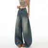 Jeans Retro Americanos Azules, Holgados y con Caída, Estilo Cimitarra para Mujer, Nuevo Diseño de Moda de Cintura Alta, Pantalones de Pierna Ancha con Forma de Pera