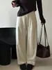 Pantalones de trabajo retro lavados elásticos de cintura alta para mujer, estilo primavera y otoño, corte holgado, versátiles, pantalones casuales de pierna recta ajustada y pierna ancha