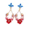 ¡Racimos florales en una disposición dispersa! Aretes de flor con incrustaciones de diamantes y perlas, estilo pastoral francés, diseño único, aretes de nicho para mujer, al por mayor