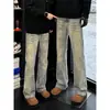 Pantalones Largos de Pareja Estilo Retro Americano Patrón de Nudo de Bambú Bigotes Ajuste Delgado Favorecedor Pierna Recta Estrecha Micro Campana para Hombre