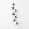 Comércio Exterior Transfronteiriço Mais Vendido Anel Gota d'Água Pedra Musgo Verde Natural Anel Indicador Prata S925 Incrustado com Ágata de Planta Aquática Design Simples