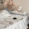 Menina romântica 100 orquídeas Tencel colchas de verão frescas conjunto de quatro peças para dormir nu no verão seda gelada colchas de ar condicionado laváveis