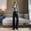Foto real Jeans de perna reta estilo europeu feminino 2026 Outono/Inverno novo cintura alta modelagem slim perna solta perna estreita calça cigarrete perna larga