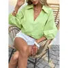 Camisa casual feminina de lapela com botões, manga bufante, decote V, bolso curto, corte solto, comércio exterior transfronteiriço europeu e americano