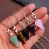 Colgante de Cristal Hexagonal Pequeño Natural de Moda y Sencillo Pie Colgante Colgante de Bala Facetado en Forma de Cono Collar