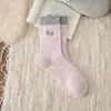 Meias Color Block Femininas Outono e Inverno, Meia-Calça, Forradas com Lã, Espessas, Quentes com Letras Bordadas, Meias Slouch Retrô para Mulheres