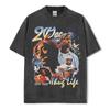 Camiseta de Manga Corta con Estampado de Tupac Hip-Hop Americano Retro Transfronterizo, Lavada, Cuello Redondo, Algodón Suelto, Escote Pequeño t Tendencia