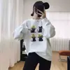 Moletom longo único e estiloso com estampa de gato fofo de desenho animado, perfeito para mulheres no outono e inverno. Tem um caimento solto e relaxado e um estilo moderno e casual, tornando-o ideal para figuras baixinhas.