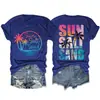 Sol sal arena Amazon eBay sitio independiente casual moda temperamento camiseta de manga corta con cuello redondo de doble cara para mujer