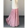 Moderna Falda Larga Color Champaña Otoño e Invierno Terciopelo Grueso Nuevo Estampado Chinoiserie Artesanía Falda de Gran Vuelo Falda de Línea A para Mujer
