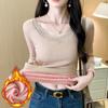 Blusas Quentes para Mulheres no Outono e Inverno, Renda Aveludada e Espessa com Decote V Roupas de Outono, Camisetas Básicas Justas, Tops para Usar por Cima