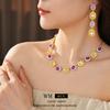 Idade Média vintage Terno de Luxo Leve Argola de Prata com Pingente de Tassel de Gota de Óleo Quadrada Colar de Luxo Leve de Alta Qualidade para Mulheres