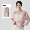 Top deportivo para mujer en un estilo puro y seductor, camiseta de manga larga sexy de malla semitransparente para yoga, holgada, fina, transpirable, top de fitness