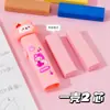 Borrador de empujar y tirar de dibujos animados con un estuche y dos recambios, no deja marcas, especialmente diseñado para la escritura de estudiantes de primaria