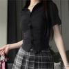 Camisa JK de deseo puro manga corta negra camisa de cintura traje de chica dulce caliente de verano delgado todo partido camisa blanca universidad