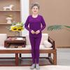 Ropa de otoño para mediana edad y ancianos pantalones largos para mujer algodón puro abuela color liso algodón ropa interior térmica conjunto madre cuello medio conjunto de dos piezas
