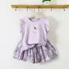 Conjunto de Ropa de Verano para Niñas 2026 Nuevo Estilo Camiseta con Mangas Volantes Florales Pantalones Conjunto de Dos Piezas