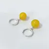 Pendientes de Plata de Ley S925 con Colgante de Ágata Amarilla Redonda para Mujer, Clips para Orejas y Pendientes de Moda Versátiles Estilo Coreano Retro Simple
