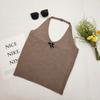 Verano Nuevo Estilo Coreano Dulce Estilo Suave Color Sólido Cuello Colgante Cuello en V Lazo Ajustado Cintura Chaleco Tejido
