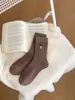 Calcetines lindos bordados de media pantorrilla para mujer, calcetines apilados de doble aguja y micro-presión para otoño e invierno, calcetines largos de algodón de estilo japonés con dibujos de animales de moda