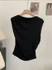 Camiseta Interna Ombro a Ombro Lisa Slim Fit Manga Bufante Sem Mangas Feminina Verão Estilo Puro Desejo 6828