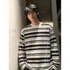 Camiseta listrada de manga comprida estilo americano Hasselblad para homens, tamanho grande, marca da moda, adequada para primavera e outono, corte clean, top de camada interna