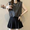 Camiseta sin mangas de color sólido estilo europeo y americano para comercio exterior, para mujer, verano, holgada, estilo coreano, top corto con chaleco de cadena