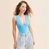Body Decote V Costas Nuas Sem Mangas Estilo Europeu e Americano para Mulheres, Top Regata Básico Versátil Sexy e Justo para Garotas Descoladas